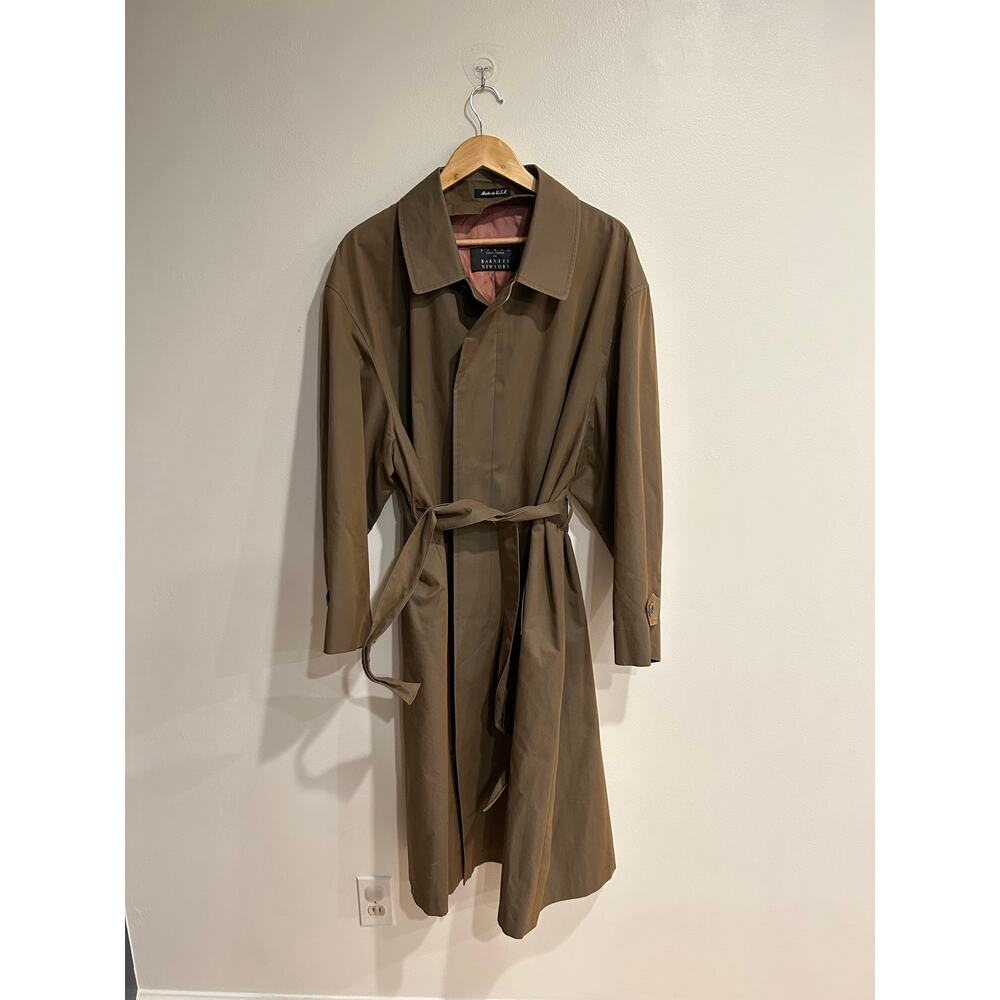 Vintage Barney's New York Brown oversized belted trench coat mens sz 40 S